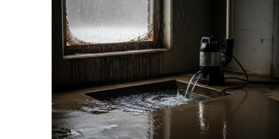 Sump pump running during heavy rain in a basement