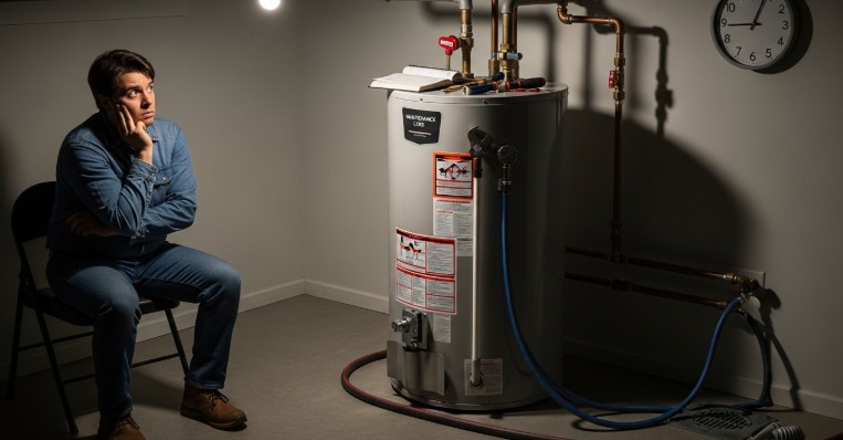 How long for hot water heater to heat up after maintenance and flushing tank