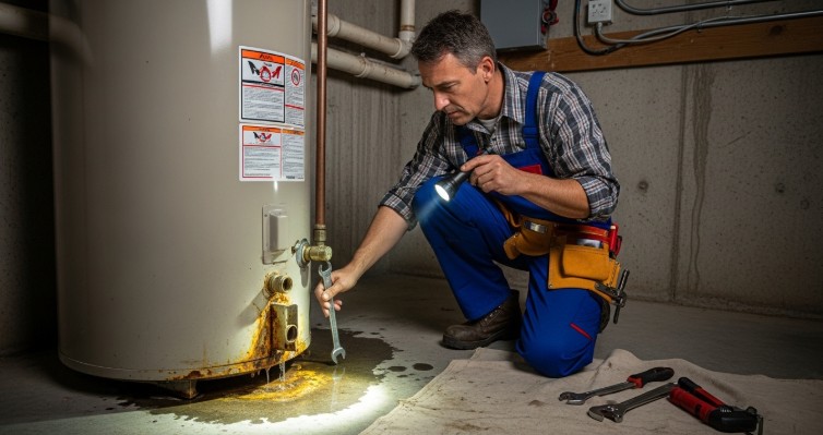 What to do if water heater is leaking from bottom plumber diagnosing issue