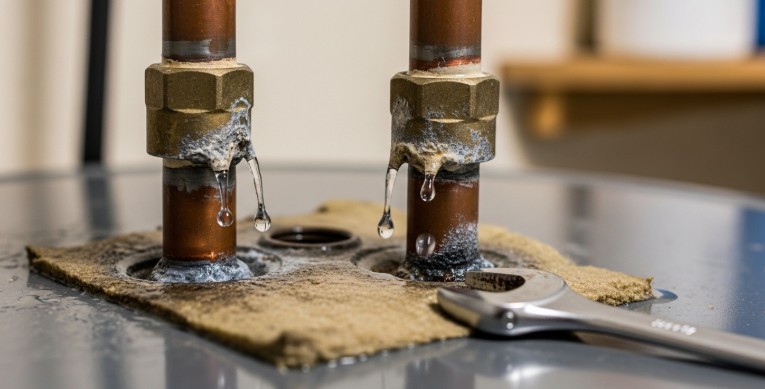 Why is my hot water heater leaking from top pipe connections