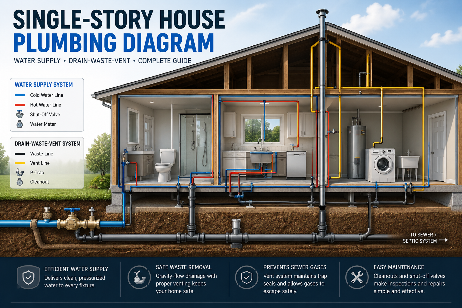 Single Story House Plumbing Diagrams
