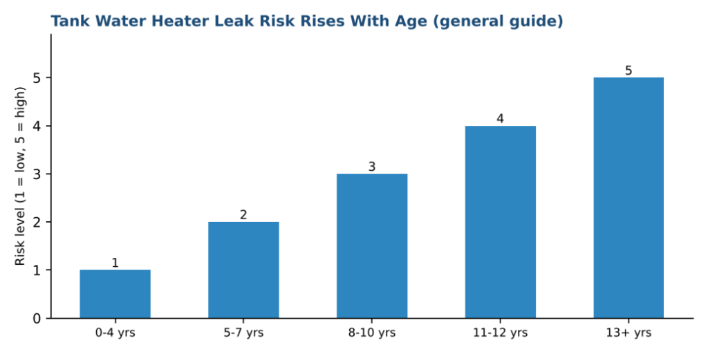 Tank Water Heater Leak Risk Rises With Age (general guide)